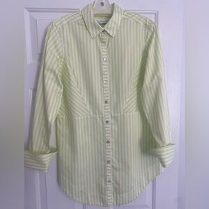 NWOT Foxcroft Heritage Non-Iron Fitted Chartreuse Striped Button Tunic Shirt 8